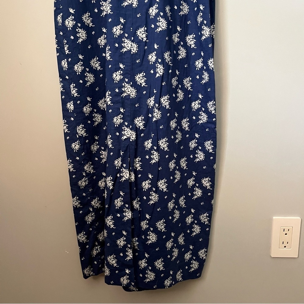 J. Crew Factory Abstract Flower Printed Blue & White 100% Cotton Maxi Dress Sz 2 - Picture 15 of 16